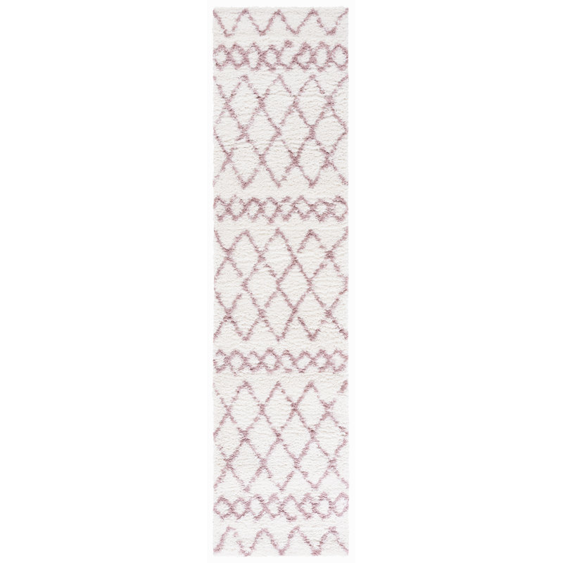 Tapis géométrique ivoire / rose clair Allandy, Tapis de couloir 2 pi 2 po x 9 pi