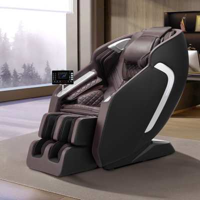 Fauteuil de massage, fauteuil inclinable à gravité zéro 4D avec rail SL, Stretch de yoga, commande vocale d'intelligence artificielle, chaleur, repose-pieds, pédale rétractable, 36 coussins gonflables, LCD, commandes d'accoudoirs, base roulante