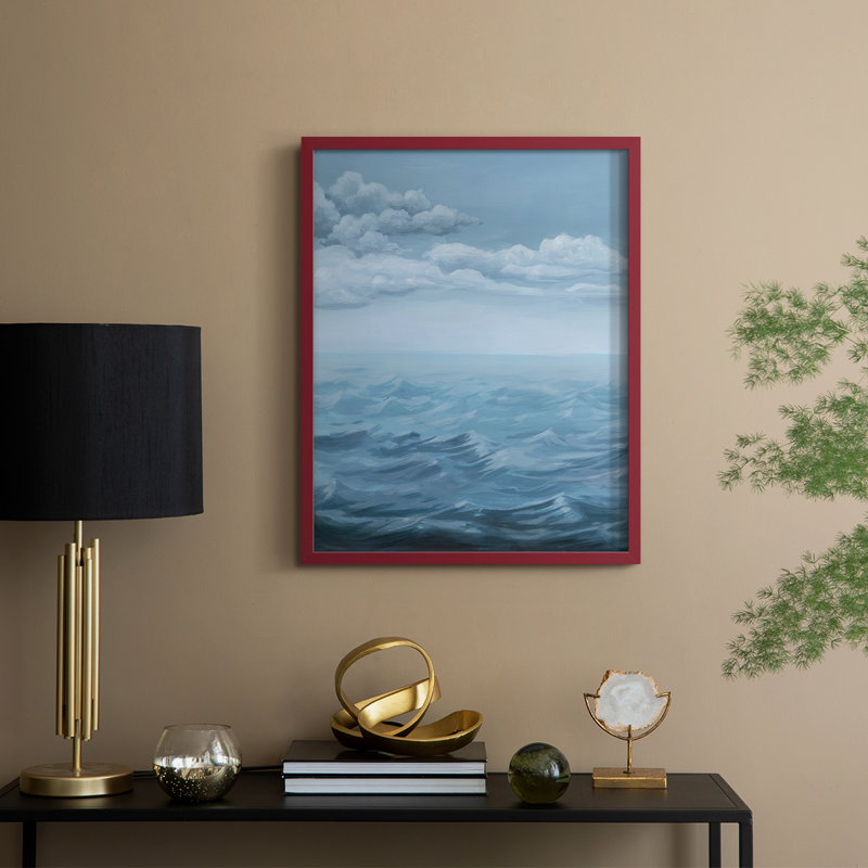 «Roiling Sea I», reproduction encadrée - bois massif, 15" H x 12" W, Rouge