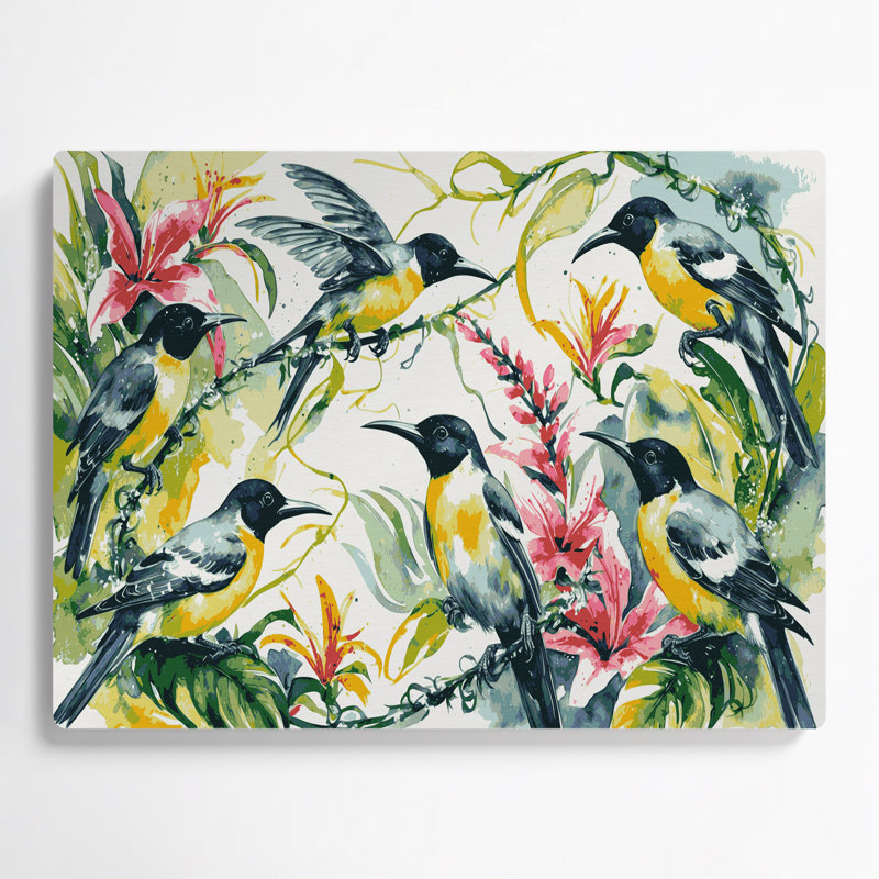 Oiseaux, art mural beige en métal, H 12 po x l 18 po