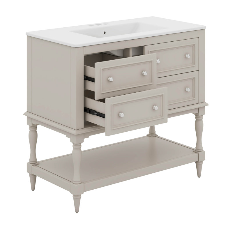 Améliorez le rangement de la salle de bain avec l'ensemble de meuble-lavabo 36 po et lavabo, lavabo en céramique encastré