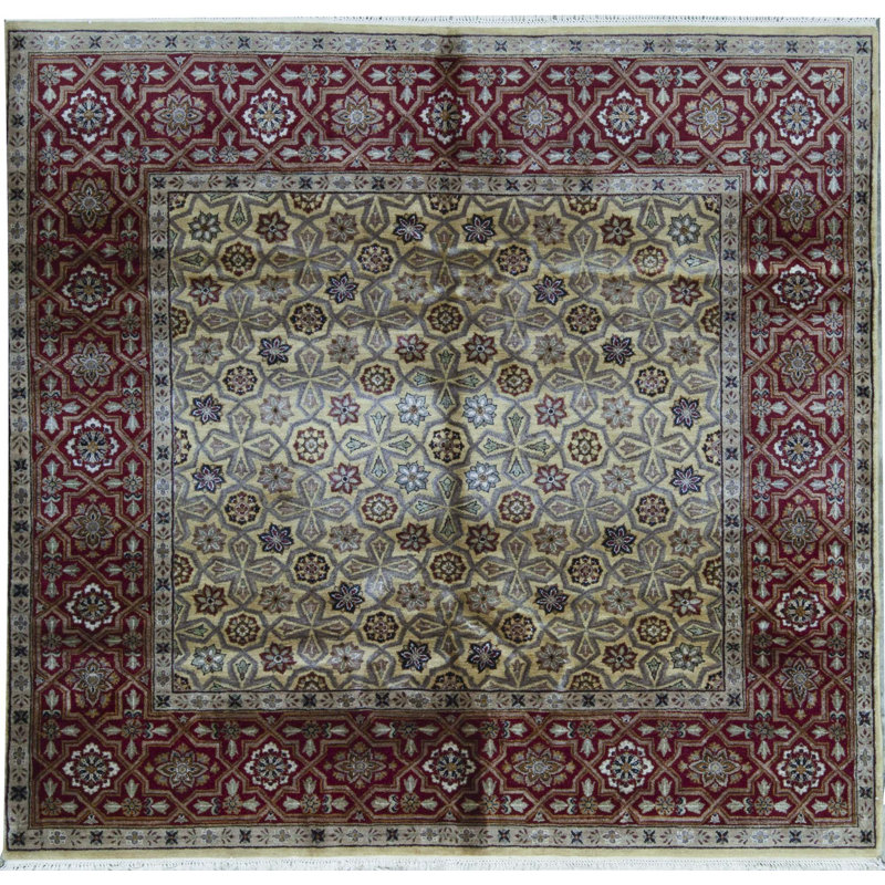 Tapis crème et rouge noué à la main de haute qualité