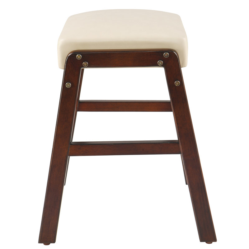 Raahi Solid Wood Accent Stool, Plain Belge