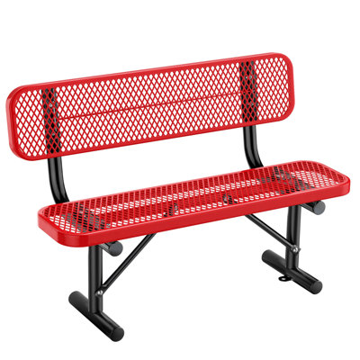 Heavy-Duty Steel Park Bench Outdoor Weatherproof Commercial-Grade Bench with Back, Black, 4FT