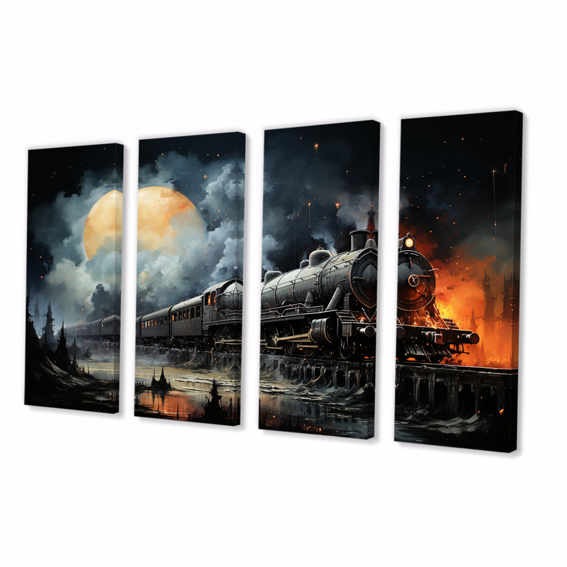 «Black Union Train Station II - Transport Train», art mural 4 pièces, H 32 po x l 64 po