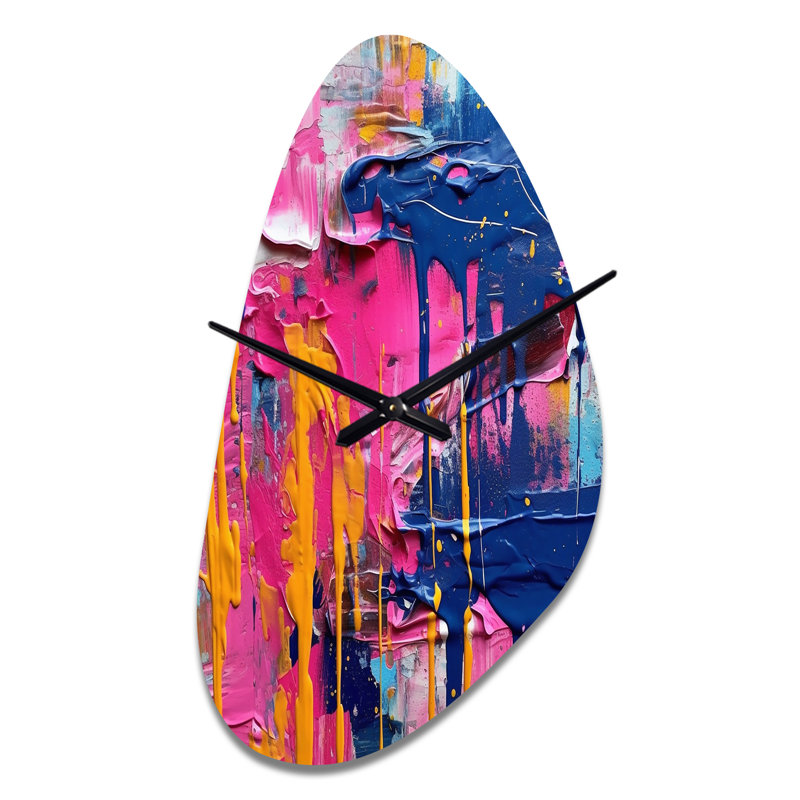 Sculpture rose et bleue en forme de grande horloge murale rose, Grand