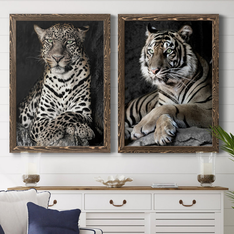 " African Leopard " 2 - Pieces, Walnut Framed Canvas, No Mat, 37.5" H x 55" W x 1.5" D