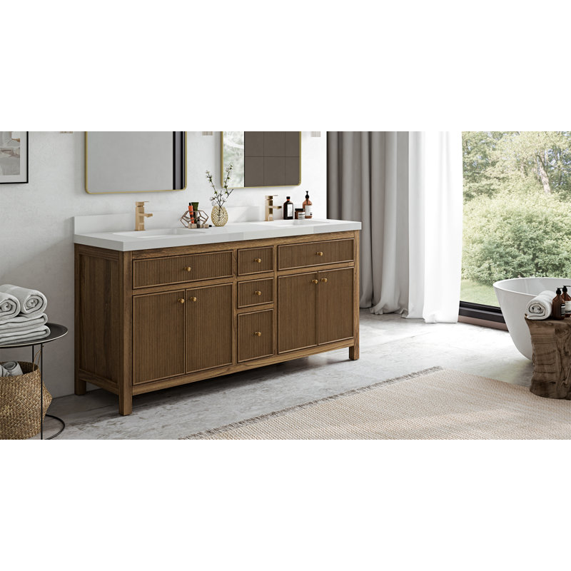 Sonoma 72'' Double Bathroom Vanity with Top, Calacatta Laza, Brown