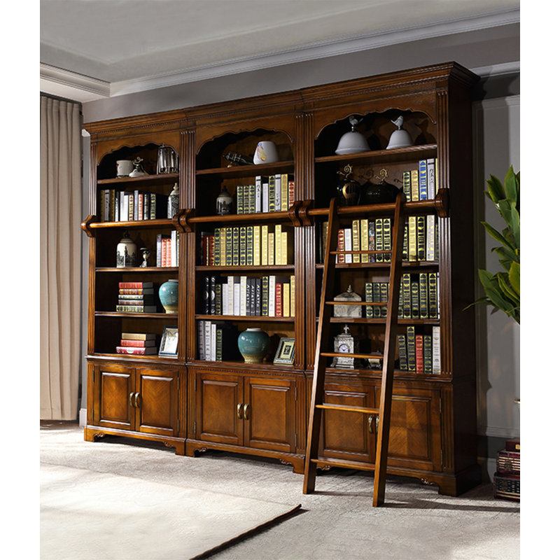 Unité murale rétro en bois foncé avec tablettes ouvertes et armoires, (4 tablettes) H 92,91 po x l 114,96 po x P 17,72 p
