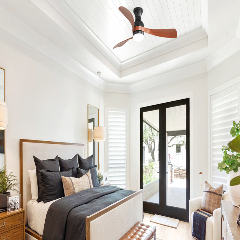 52-Inch Ceiling Fan With Light And Remote Control,With 3 ABS Fan Blades,Flush Mount Ceiling Fan With Reversible DC Motor,6 Wind Speed Adjustable,Dimmable Light