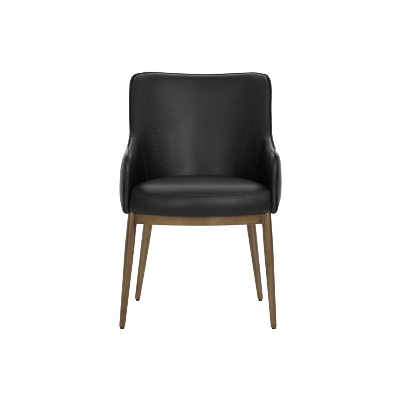 Irongate Upholstered Arm Chair, Black, Antique Brass