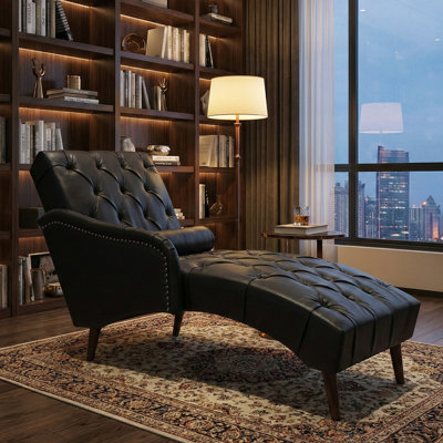 60" Tufted PU Leather Lounge Chair with Pillow