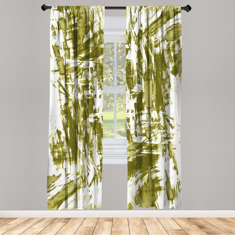 Microfiber Floral Semi-Sheer Rod Pocket Curtain Panels, 28" W x 63" L, Mustard Yellow