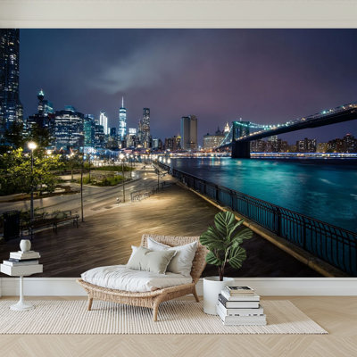 Peel and Stick Wallpaper 144" W x 100" H Modern Self Adhesive Wall Mural for Bedroom New York City Brooklyn Bridge