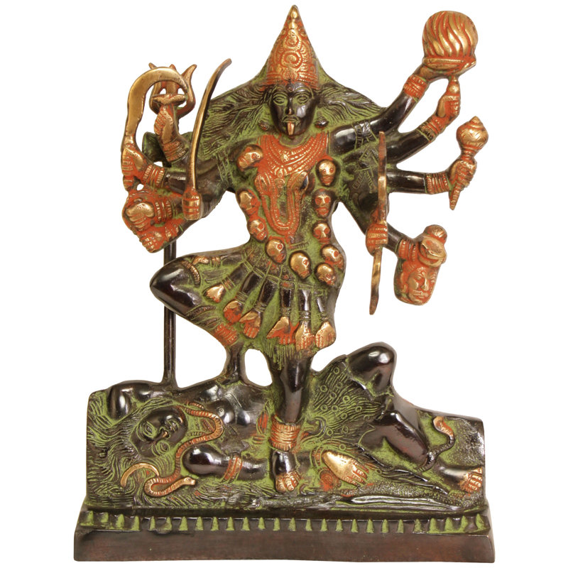 Handmade Statue Decorative Object, Green/Gold