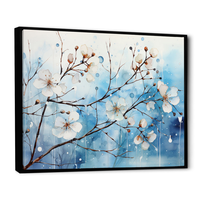 "Blue Blossom On Winter Scenery II", reproduction d'art sur toile, H 30 po x l 40 po x P 1,5 po, Cadre flottant noir