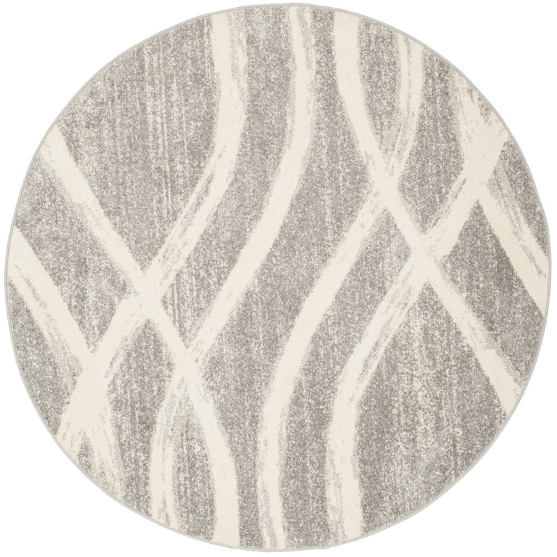 Tapis performance abstrait Shelva, Rond 3 pi, Grey/Cream