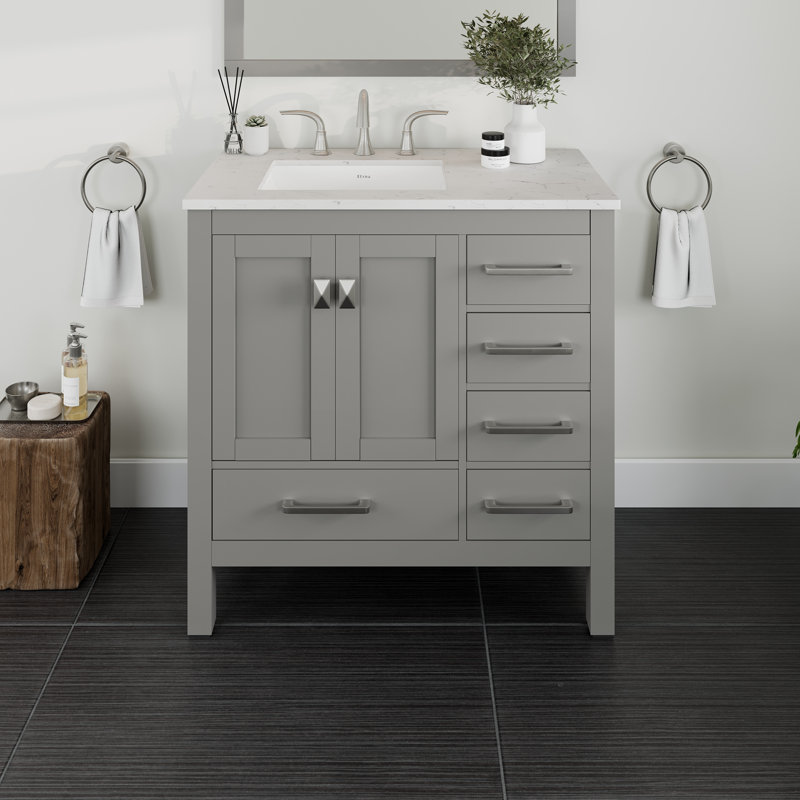 Meuble-lavabo en porcelaine encastré l 36 po x P 22 po Minnich, Gris, Quartz - blanc de Carrare