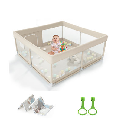 Parc pour bébé 47 po x 47 po avec tapis, parc beige pour bébés et tout-petits