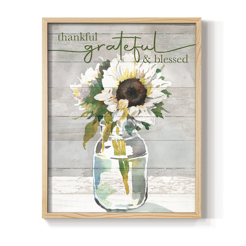 «Thankful, Grateful, Blessed», reproduction encadrée - bois massif, Naturel, H 15 po x l 12 po