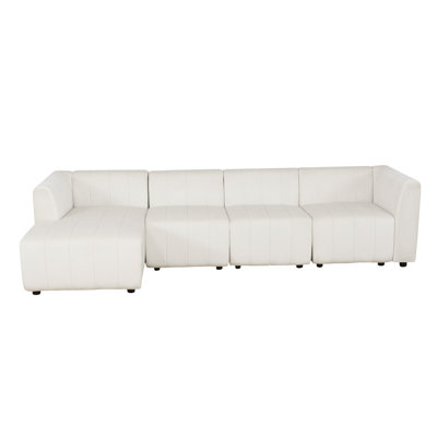 120" Wide 4- Piece White Microfiber Reversible Modular Living Room Sectional Sofa