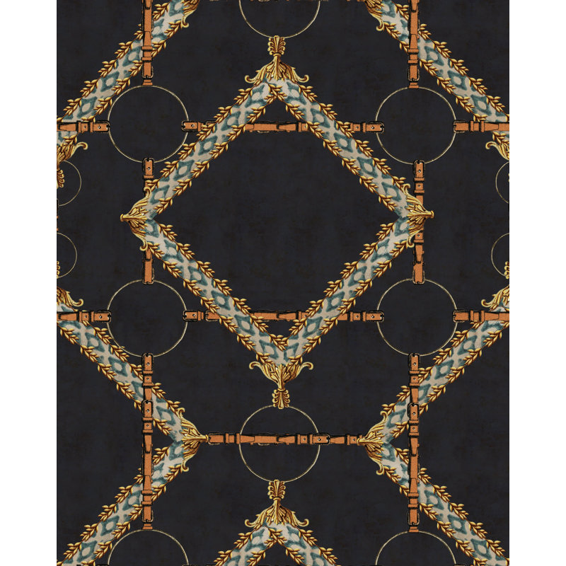 The Derby Geometric Wallpaper Roll, Anthracite/Blue/Brown/Yellow