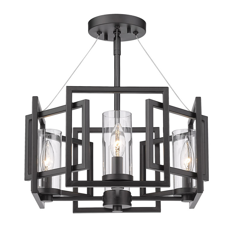 Newlin Glass Semi Flush Mount, Matte Black