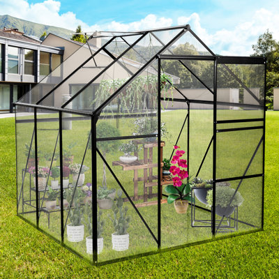Outdoor Greenhouse 6x12 Ft - Polycarbonate With Galvanized Base And Optimal Transmission For Black Construction Water Drainage Feature