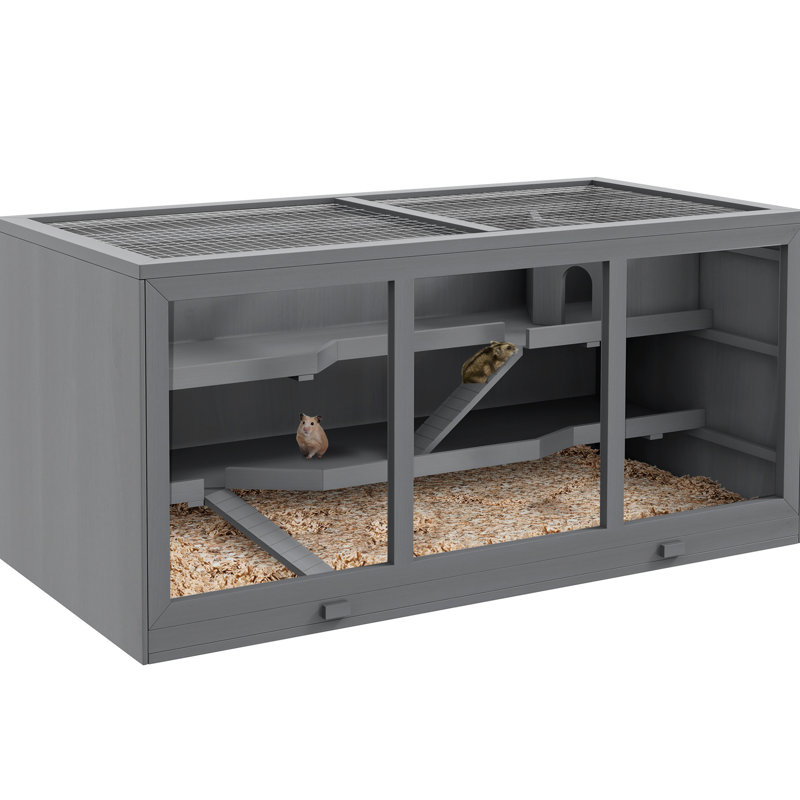 Cage à hamster grise extra large - Habitat spacieux pour les hamsters et autres petites créatures, avec rampes de porte de toit verrouillables, fil de bois, accès facile à nettoyer