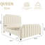 Structure de grand lit plateforme avec tête de lit haute 52 po, garniture cloutée, pied de lit, lattes de bois, beige-1834739970-1834739995