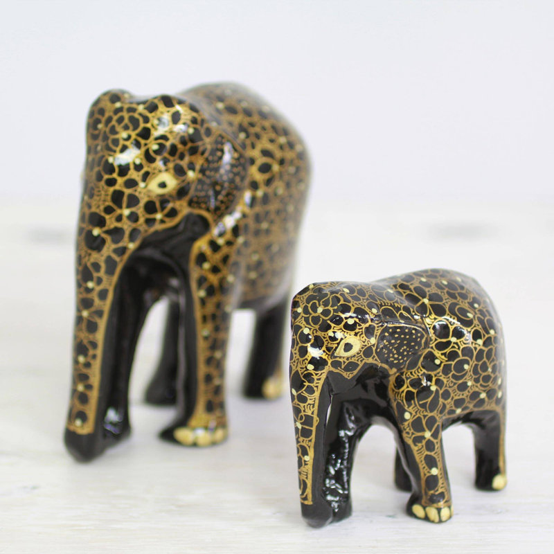 Ensemble de 2 figurines éléphant en bois et papier mâché