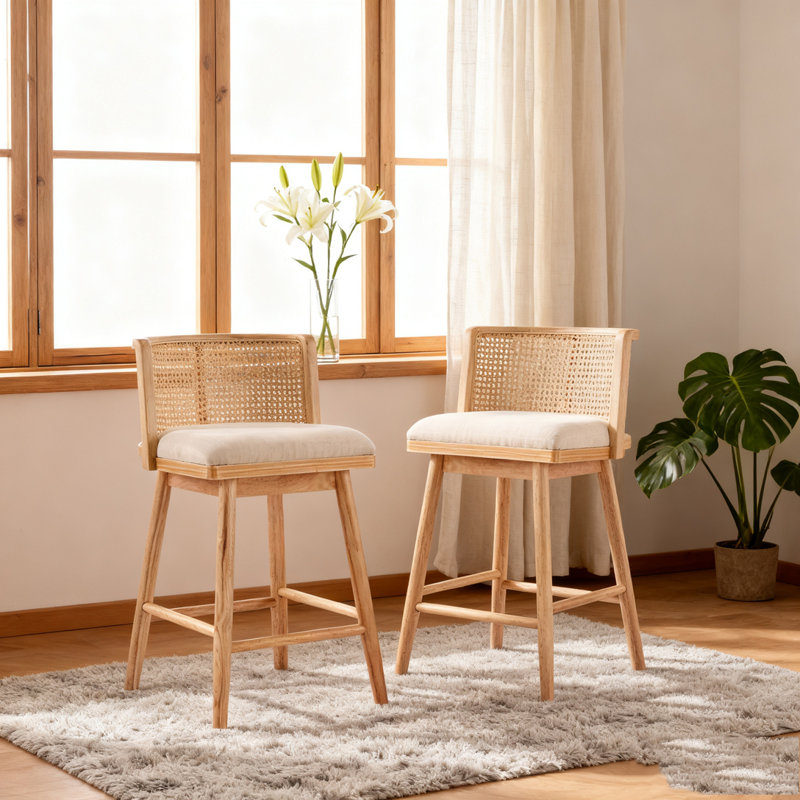 Tabouret de comptoir rembourré en bois, Naturel