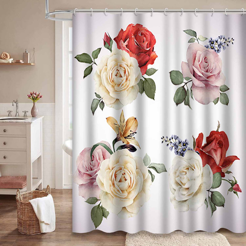 Rideau de douche imperméable avec 12 crochets Rose Bouquet, L 72 po x l 84 po
