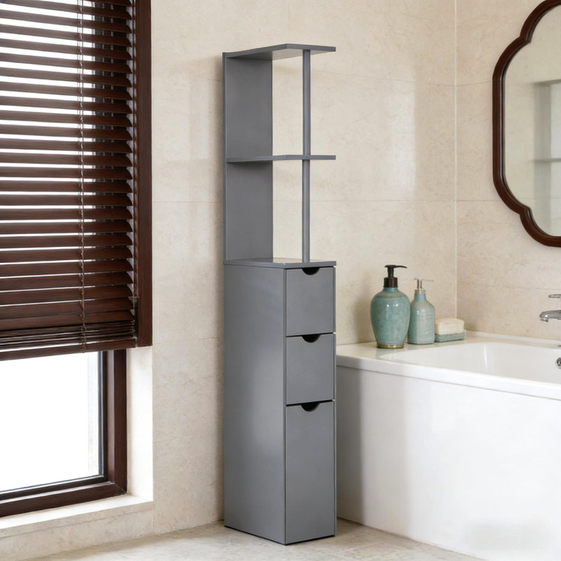 Storage Tower,Narrow Side Floor Organizer,Bathroom Storage Cabinet, Gray
