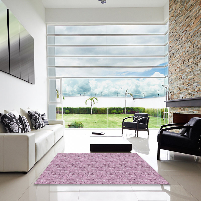 Tapis rose à motif floral Asha, Carré 5 pi