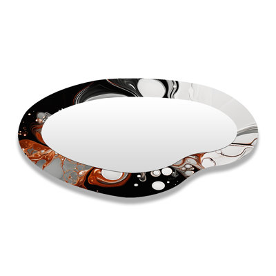 Encre liquide grise et noire Fusion IV - Art abstrait en métal - Miroir mural moderne et irrégulier