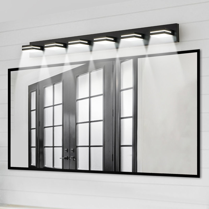 Luminaire de salle de bain moderne à DEL, 47,2 po de largeur, Six lumières, Noir mat