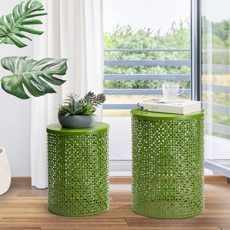 Steel Top Nesting Tables, Glossy Green