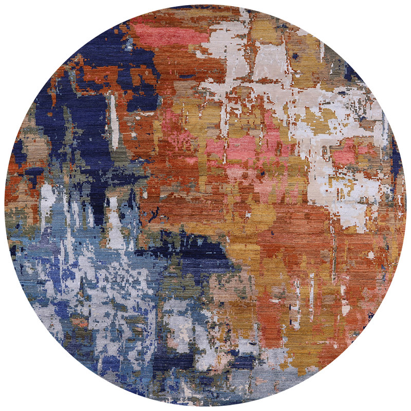 Tapis abstrait bleu / rouge / beige Burnettsville, Rond 6 pi