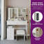 Ensemble de coiffeuse avec miroir coulissant à DEL et tabouret rembourré, ensemble de commode avec 2 prises CA + 2 prises USB et support pour sèche-cheveux, lumière tactile 3 couleurs pour la chambre à coucher-1191473065