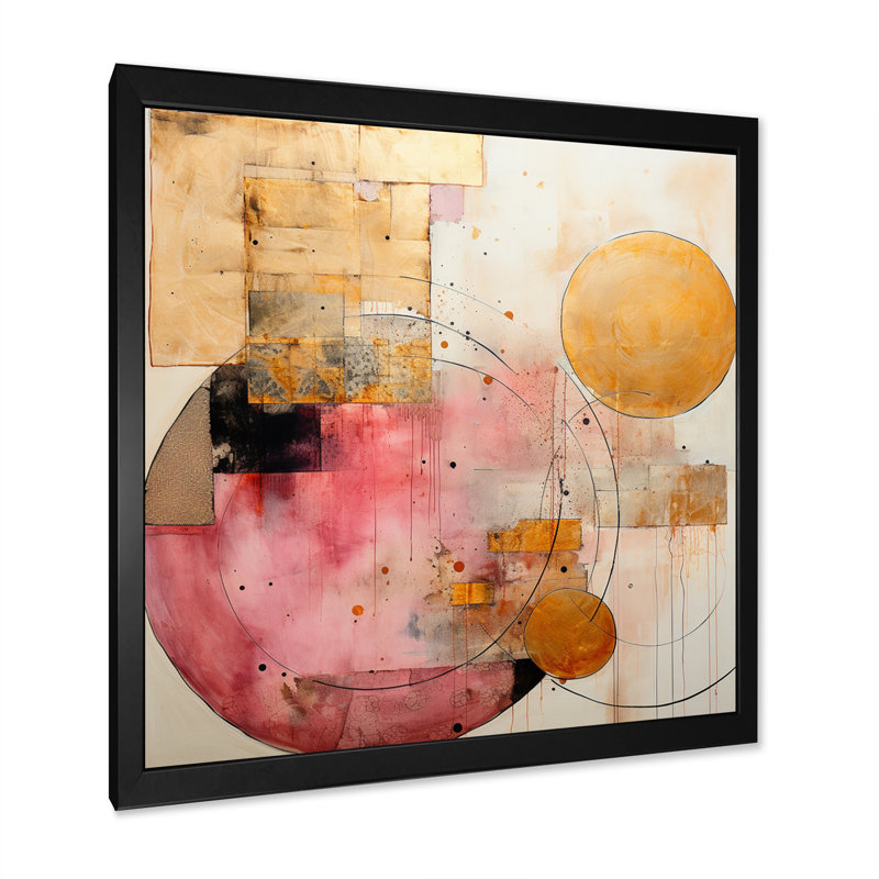Golden Hue Horizons, rétro, rose, aquarelle, art mural moderne, salon, H 16 po x l 16 po x P 1 po, Cadre simple noir