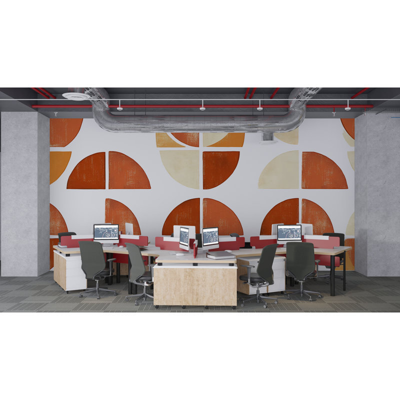 Murale de bureau en terre cuite géométrique - Papier peint demi-cercle abstrait pour espace de travail moderne 091Mv