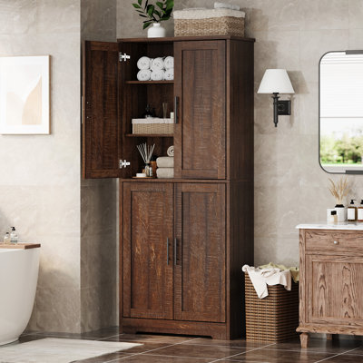 Grand garde-manger autoportant moderne pour le salon - armoire de rangement 70 po avec 4 portes, tablettes réglables et tiroirs - Rangement polyvalent pour la maison - Brun rougeâtre - Rouge brunâtre