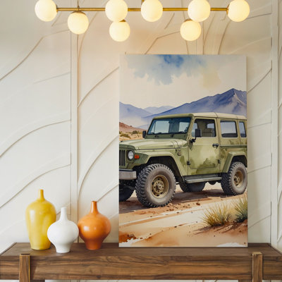 Camouflage Off Road Jeep Watercolor Desert Adventure Canvas Wall Art Ready To Hang Gallery Wrapped Home Decor Modern Design Premium Quality