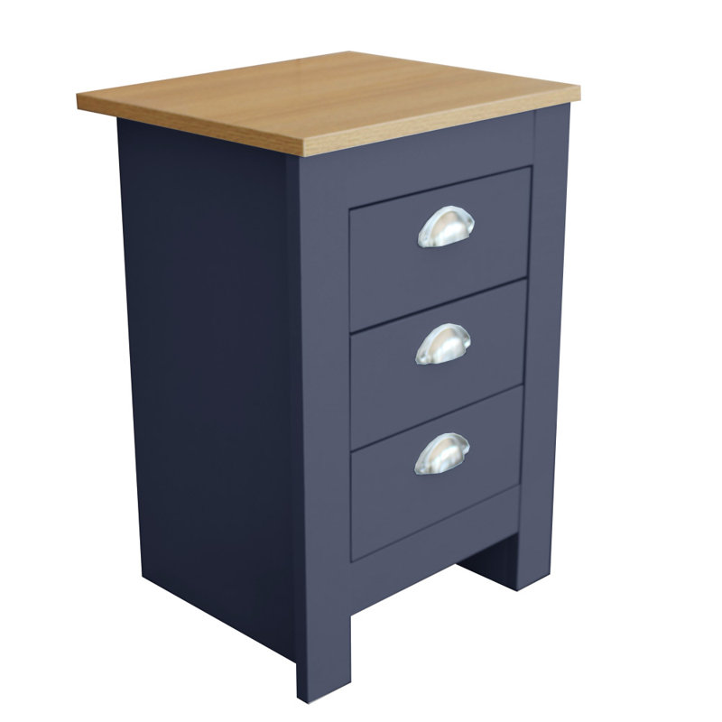 Natthan 40cm W Manufactured Wood Bedside Table, Blue/Oak
