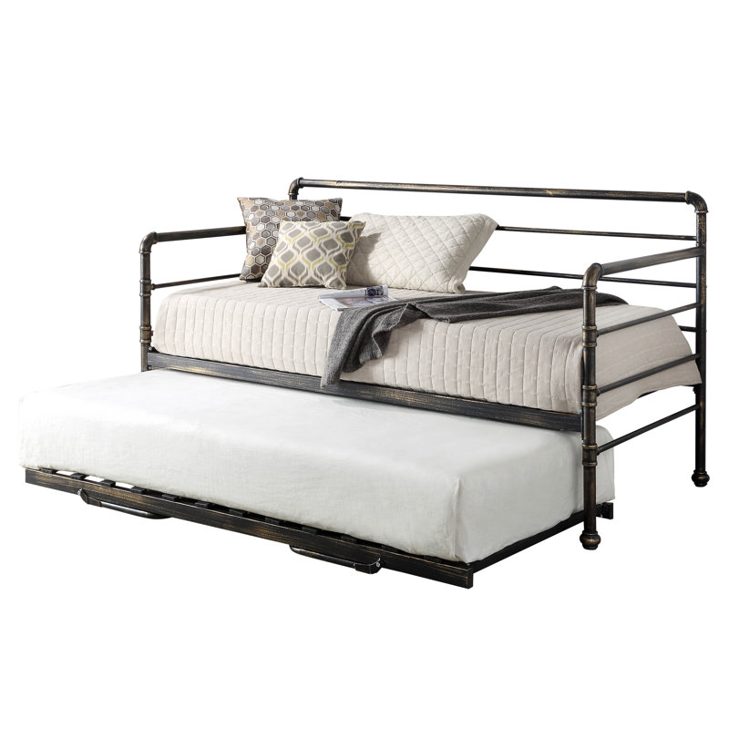 Irasburg Solid Wood Daybed with Trundle, No Mattress Required, No Mattress Required, Black Antiqued