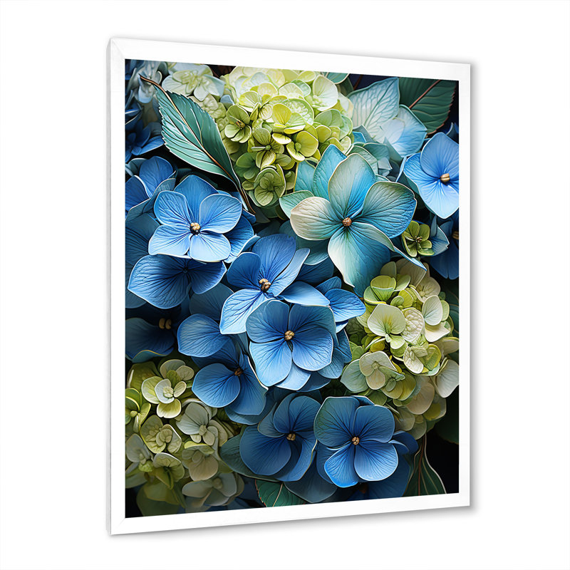 Fleurs d'hortensias méticuleusement rendues, H 32 po x l 16 po x P 1 po, Cadre photo blanc