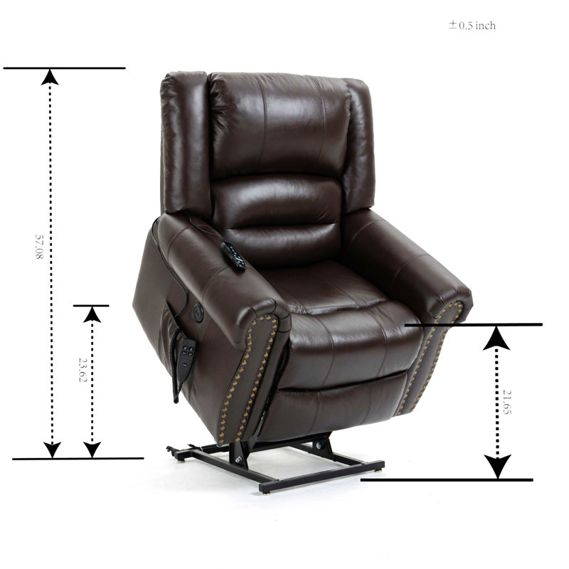 Hoxha Leather Lift Assist Recliner, Brown Genuine Leather