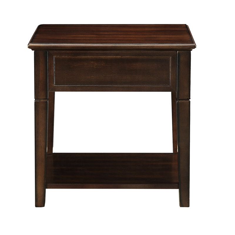 Table de bout élégante en noyer synthétique avec tablette inférieure et tiroir interne