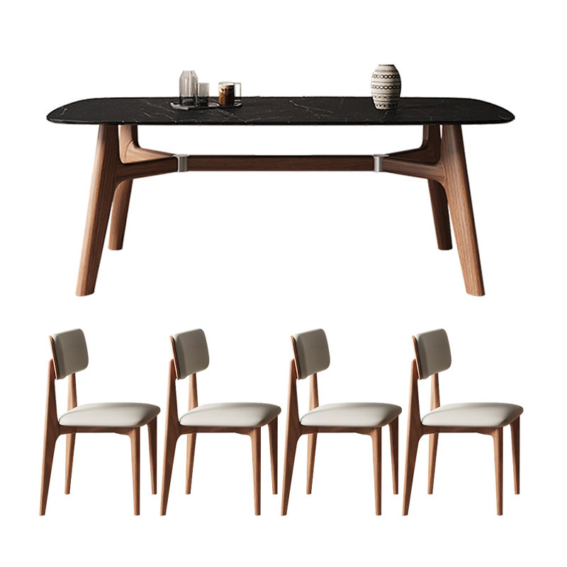 Modern and simple walnut colour dining table set, Noir, H 29,92 po x L 86,61 po x l 39,37 po